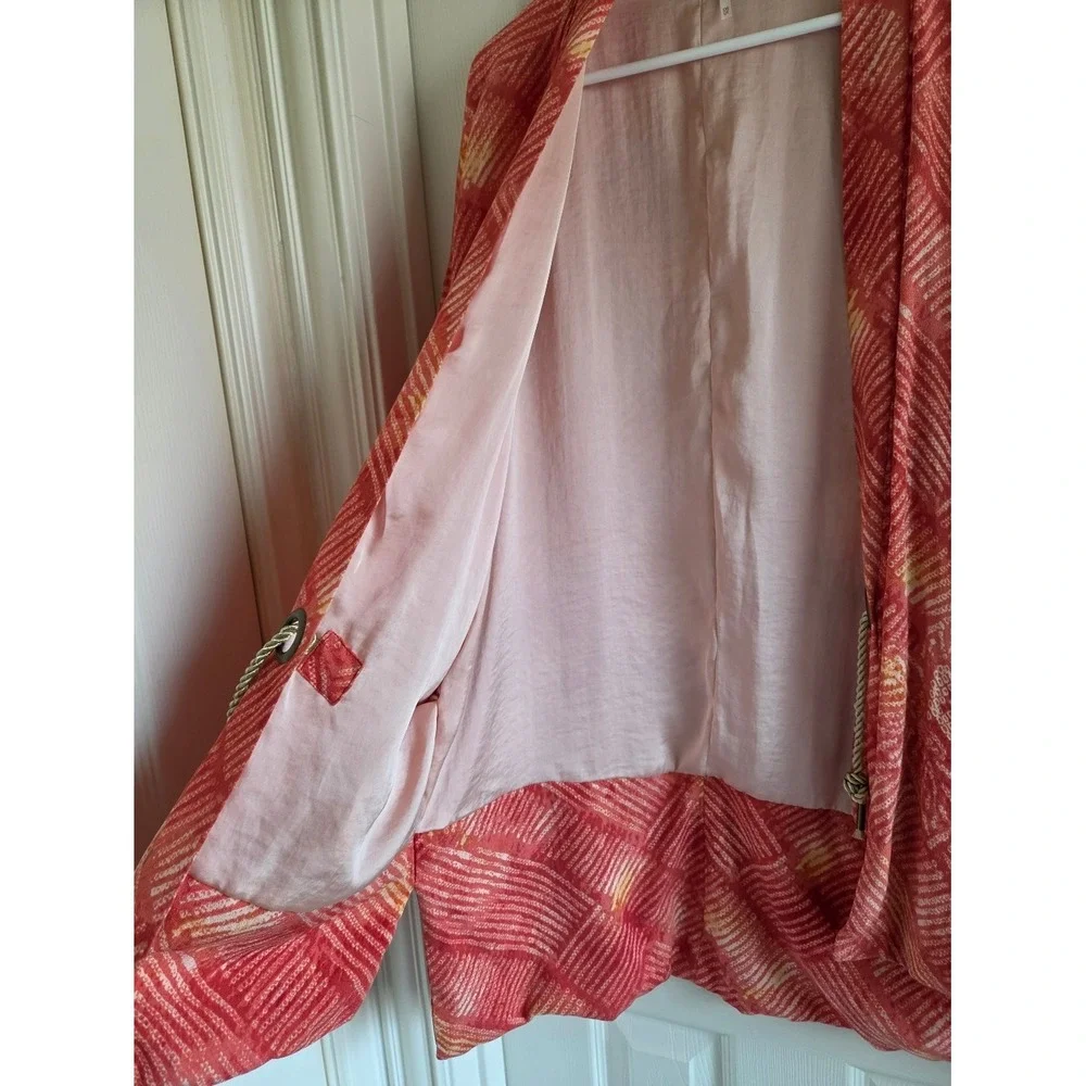 Free People Shibori Kimono Sleeve‎ Jacket Coral Orange Tie Front One Size OS
